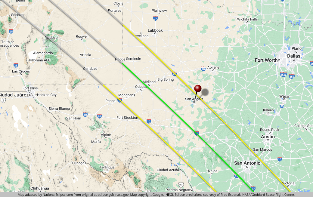 San Angelo, Texas path of 2023 eclipse